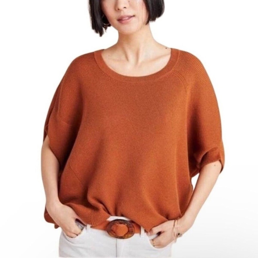 Anthropologie Vanessa Knit Poncho Sweater Rust‎ Medium Cozy Boho EUC
